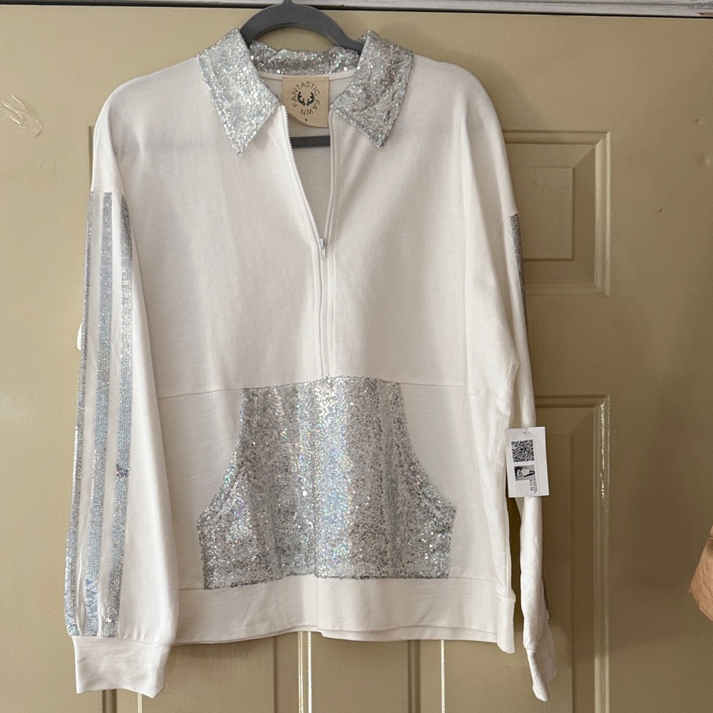 Fantastic Fawn White and Silver Glitter Sweatshirt